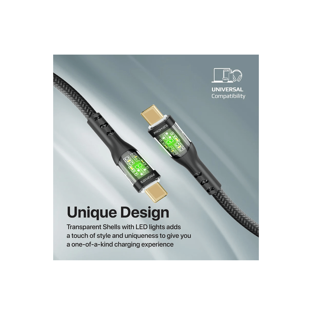 Promate TransLine-CC 60W Power Delivery Ultra-Fast USB-C Cable with Transparent Shells in Qatar Promate TransLine-CC 60W Power Delivery Ultra-Fast USB-C Cable with Transparent Shells in Qatar